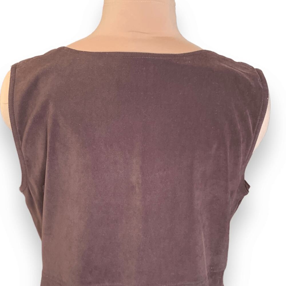 Vintage Faux Suede Jumper Dress Brown Prairie Midi Boho Modest Grunge Layering - Picture 9 of 14